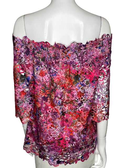 Blusa Elie Tahari Encaje Floral Rosado-Talla S/M