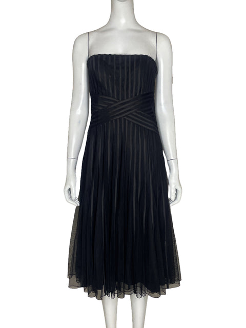 Vestido White House Plisado Tul Negro - Talla 8