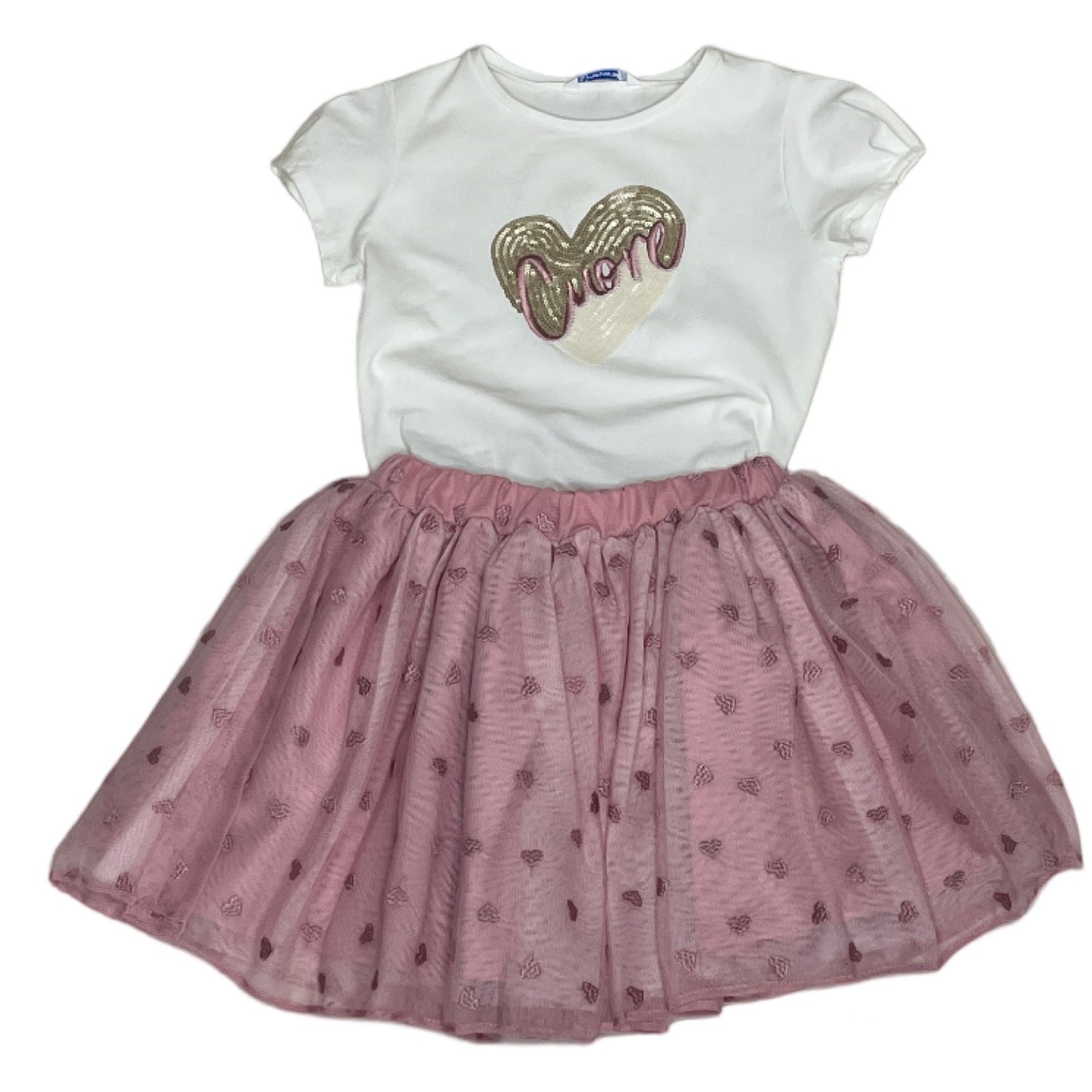 Set Mayoral Falda Blusa Corazon Rosado-Talla 6