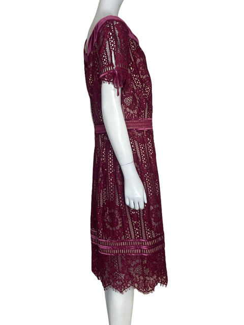 Vestido Tadashi Shoji Off Shoulder Encaje Rojo Vino - Talla 14