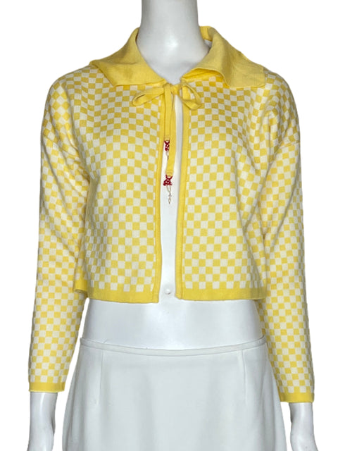 Cardigan A Lot Studio Crop Cuadros Amarillo-Talla XS