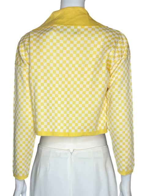 Cardigan A Lot Studio Crop Cuadros Amarillo-Talla XS