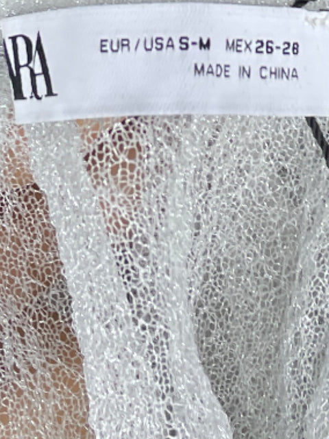 Blusa Zara Perlas Transparencia Plateado-Talla M