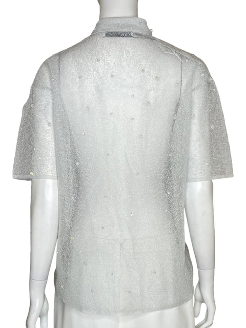 Blusa Zara Perlas Transparencia Plateado-Talla M