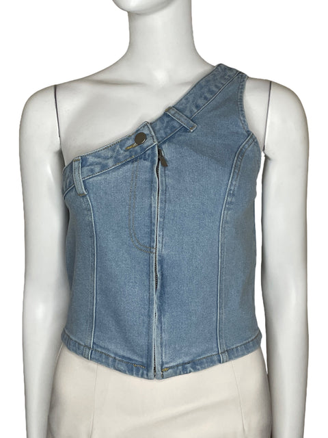 Top Superdown Denim One Shoulder Azul-Talla S