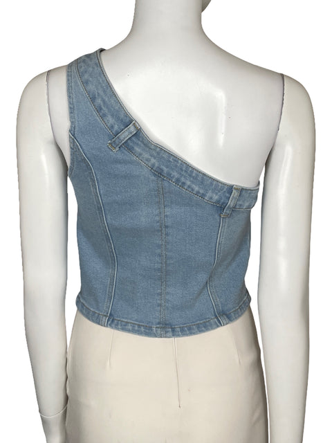 Top Superdown Denim One Shoulder Azul-Talla S