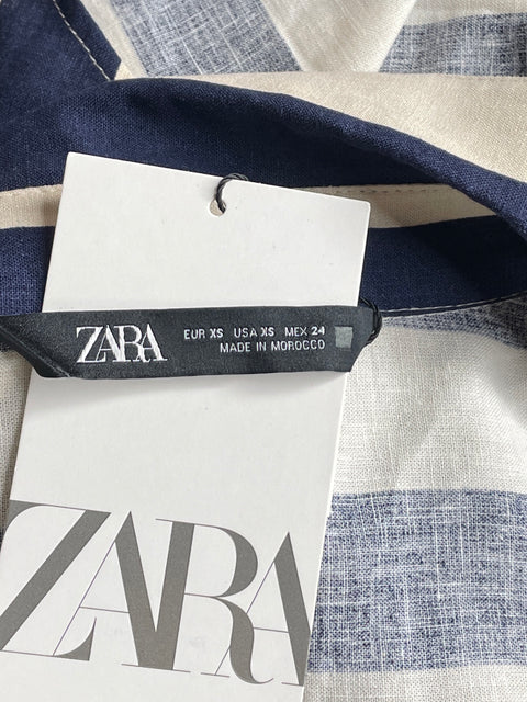 Camisa Zara Rayas Bicolor Beige-Talla XS
