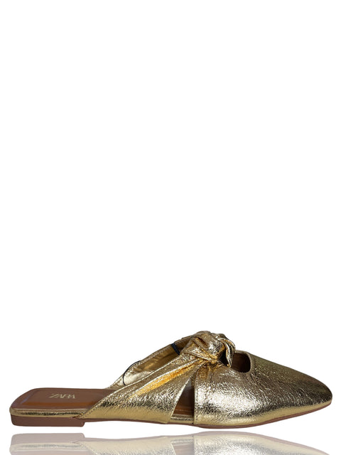 Calzado Zara Sepatu Flat Mules Dorado-Talla 36