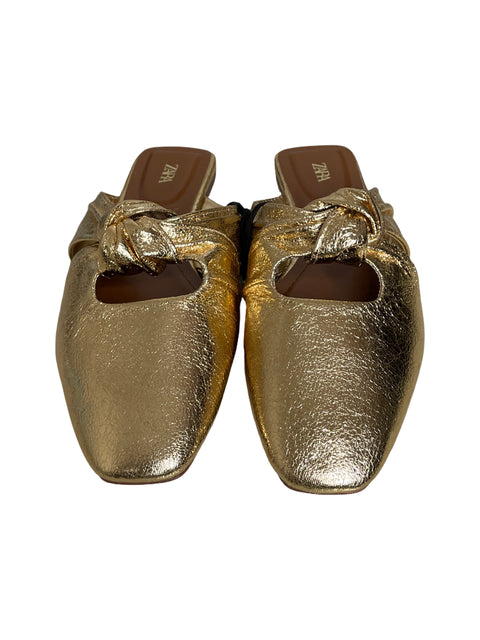 Calzado Zara Sepatu Flat Mules Dorado-Talla 36