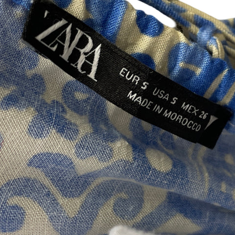 Vestido Zara Fluido Estampado Azul-Talla S