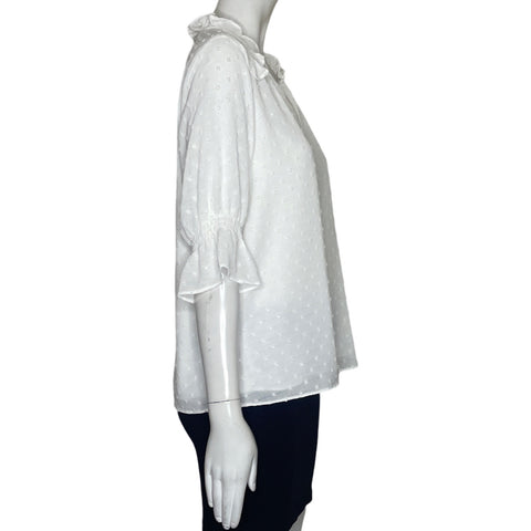 Blusa CeCe Ruchas Cuello V Blanco-Talla S