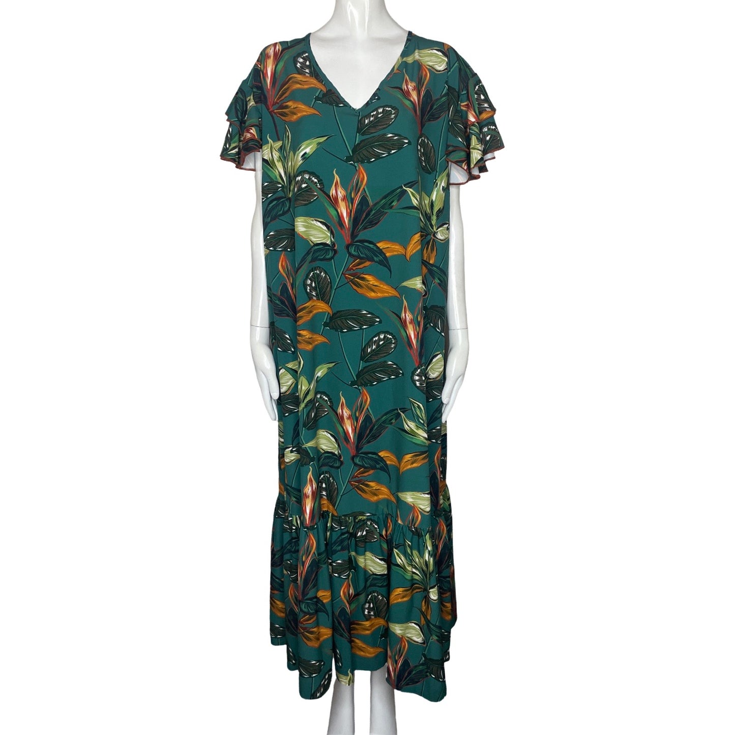 Vestido Pitahaya Mangas Vuelos Verde-Talla XXL
