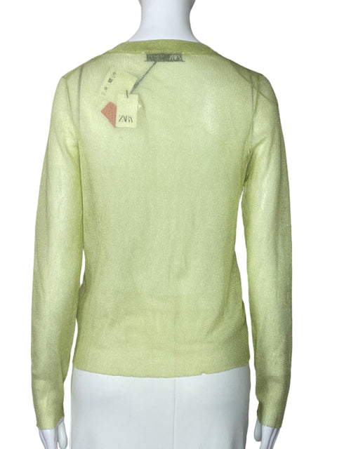 Cardigan Zara Mangas Largas Brillante Verde - Talla M