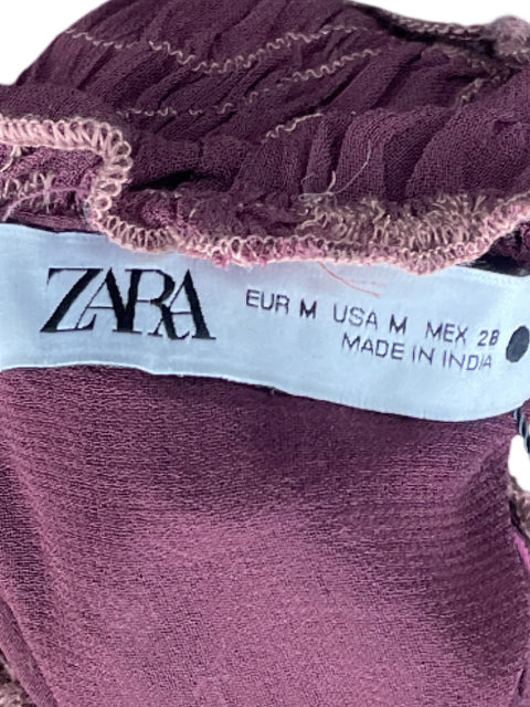 Vestido Zara Flores Maxi Rojo Vino - Talla M