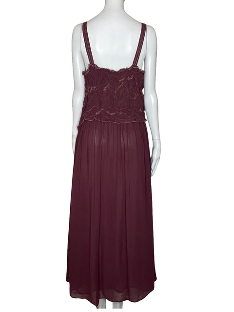 Vestido Zara Flores Maxi Rojo Vino - Talla M