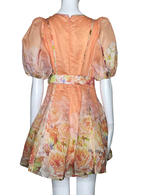 Vestido Latiste Mangas Puff Estampado Naranja - Talla S