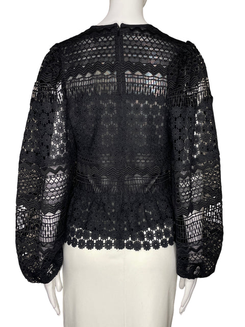 Blusa Express Mangas Larga Encaje Negro - Talla S