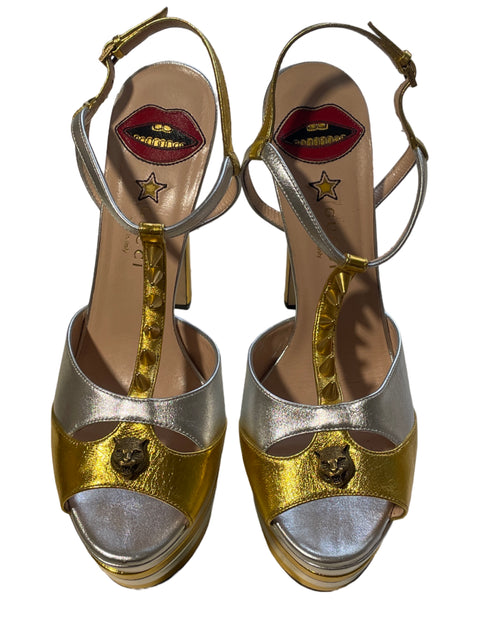 Calzado Gucci Metallic Angel Leather
Platform Pumps Dorado-Talla 40