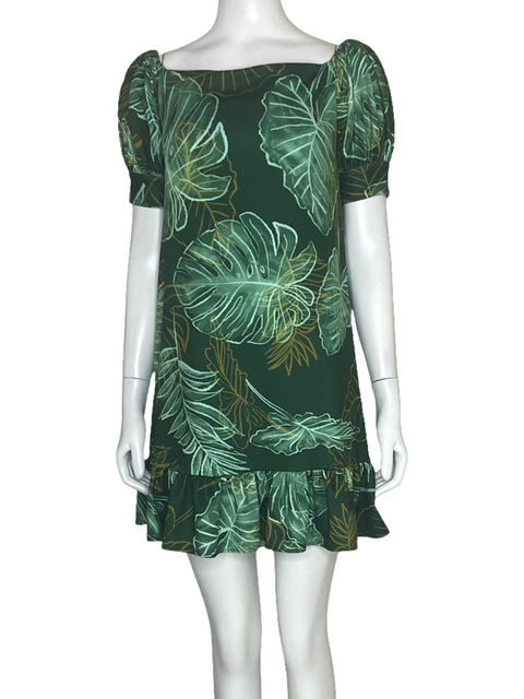Vestido Michelle Forero Estampado Hojas Verde-Talla M