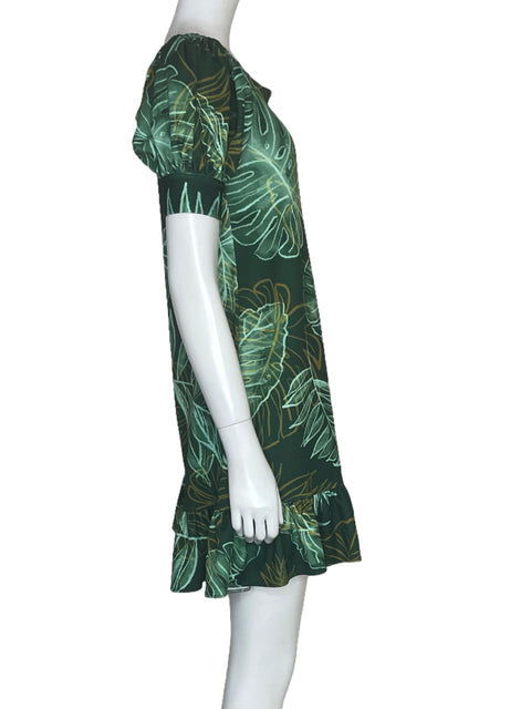 Vestido Michelle Forero Estampado Hojas Verde-Talla M