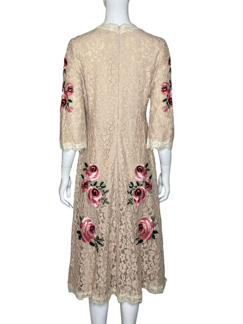 Vestido Banana Encaje Flores Rosado - Talla 38