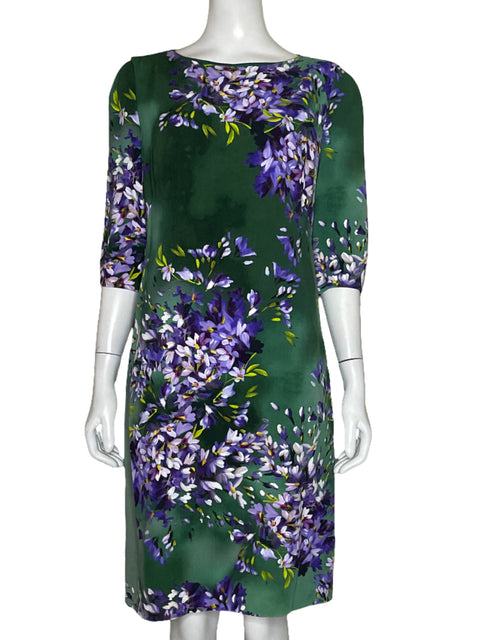 Vestido Escada Midi Flores Verde - Talla S