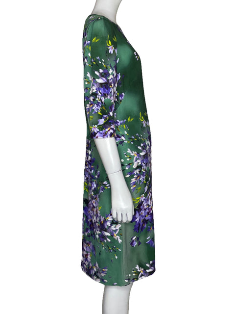 Vestido Escada Midi Flores Verde - Talla S