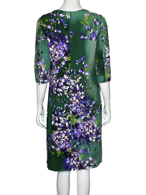 Vestido Escada Midi Flores Verde - Talla S