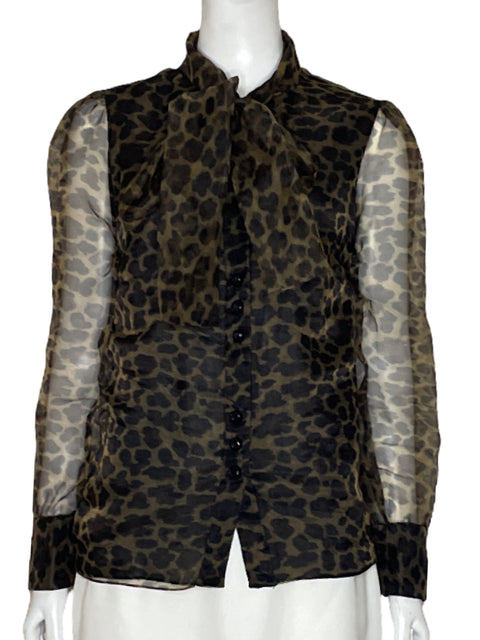 Blusa Zara Leopard Print Verde - Talla XL