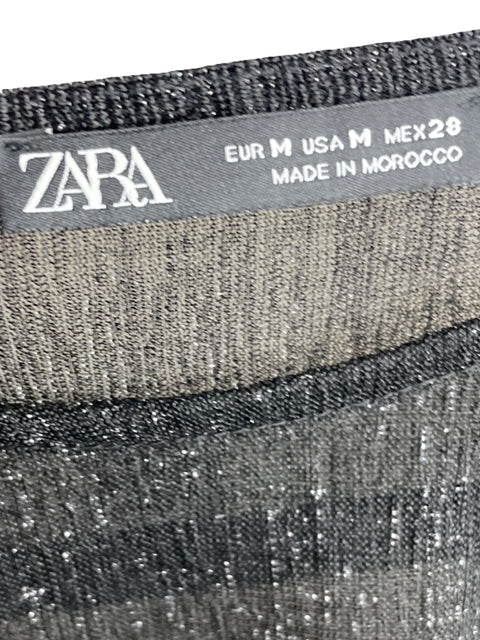 Blusa Zara Vuelos Metalizada Negro-Talla M