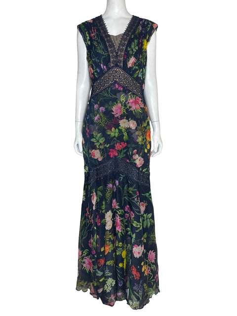 Vestido Tadashi Shoji Estampado Flore Azul-Talla 8