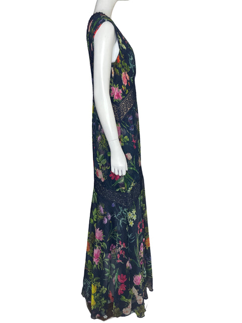 Vestido Tadashi Shoji Estampado Flore Azul-Talla 8
