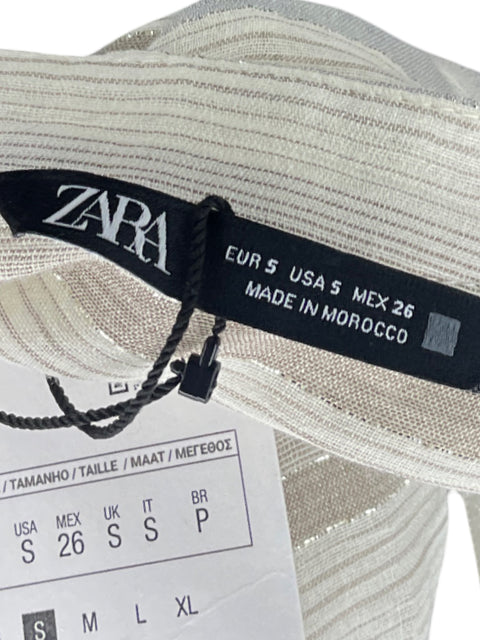 Blusa Zara Lineas Brillante Beige - Talla S