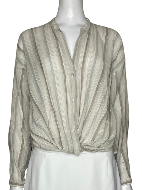 Blusa Zara Lineas Brillante Beige - Talla S