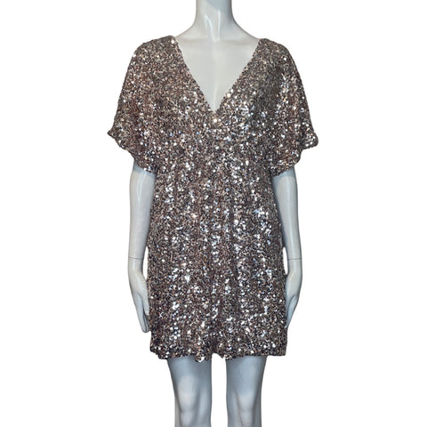 Vestido Actual Cuello V Lentejuelas Dorado-Talla L