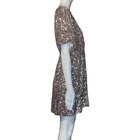 Vestido Actual Cuello V Lentejuelas Dorado-Talla L