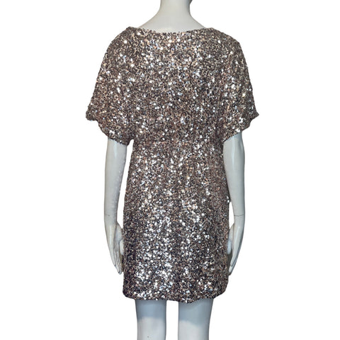 Vestido Actual Cuello V Lentejuelas Dorado-Talla L