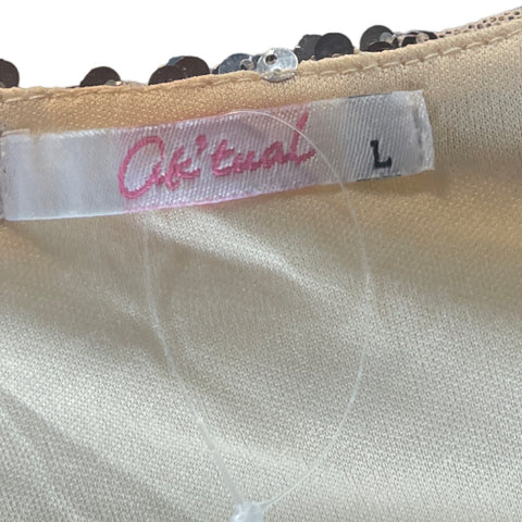 Vestido Actual Cuello V Lentejuelas Dorado-Talla L