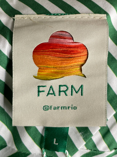 Vestido Farm de Algodón Cuello v Rayas Verde - Talla L