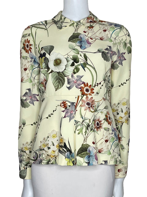 Blusa Zara Cuello Inglés Floral Amarillo-Talla S