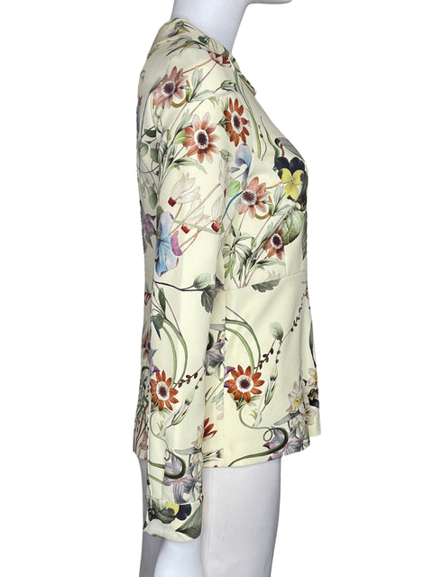 Blusa Zara Cuello Inglés Floral Amarillo-Talla S