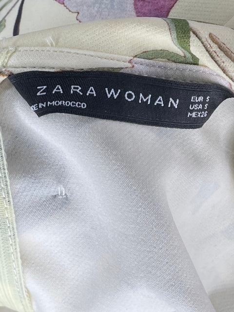 Blusa Zara Cuello Inglés Floral Amarillo-Talla S