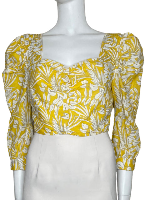 Top Studio F Crop Manga Larga Amarillo-Talla XXS