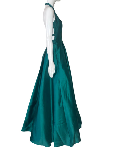 Vestido Jovani Halter Open Back Verde-Talla 4