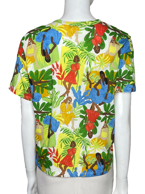 Sueter Zara Dibujos Manga Corta Blanco-Talla M