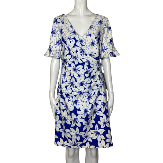 Vestido ADRIANNA PAPELL Drapeado Floral  Azul - Talla 6