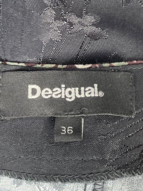 Pantalón Desigual Satinado Floral Negro-Talla 36