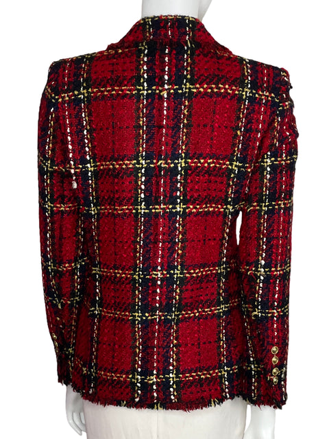 Blazer Zara Cuadros Tweed Rojo-Talla S