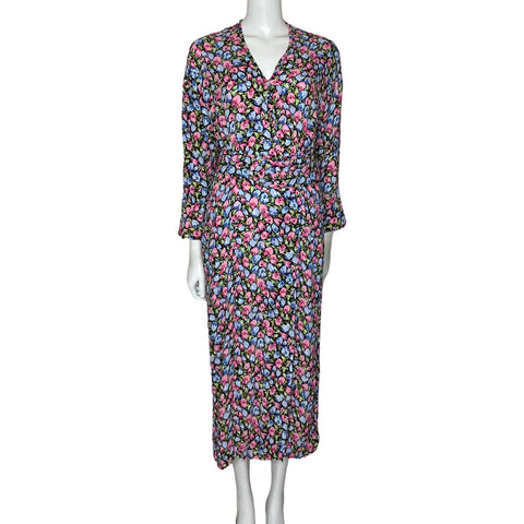 Vestido Zara Floral Manga Larga Negro-Talla M