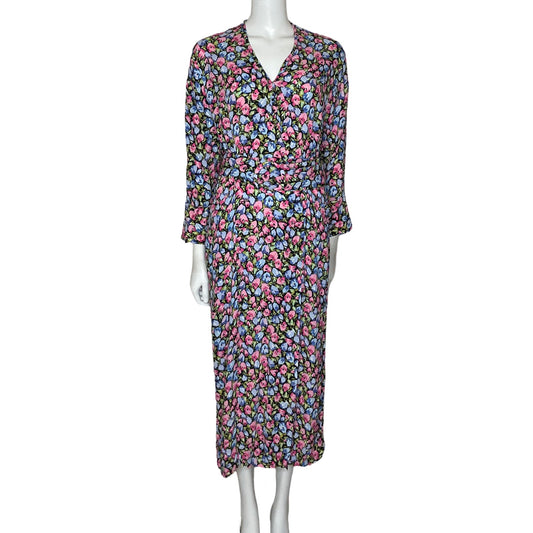 Vestido Zara Floral Manga Larga Negro-Talla M